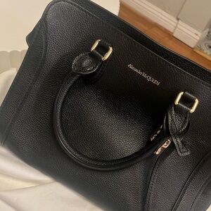 Alexander McQueen Black Satchel with Gold Accents